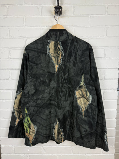 Mossy Oak Tree Camo Embroidered Logo AOP Fleece Full Zip Sweater Size L