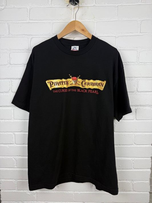 Vintage 2003 Pirates Of The Caribbean Curse Of The Black Pearl Movie Promo T Shirt Size L