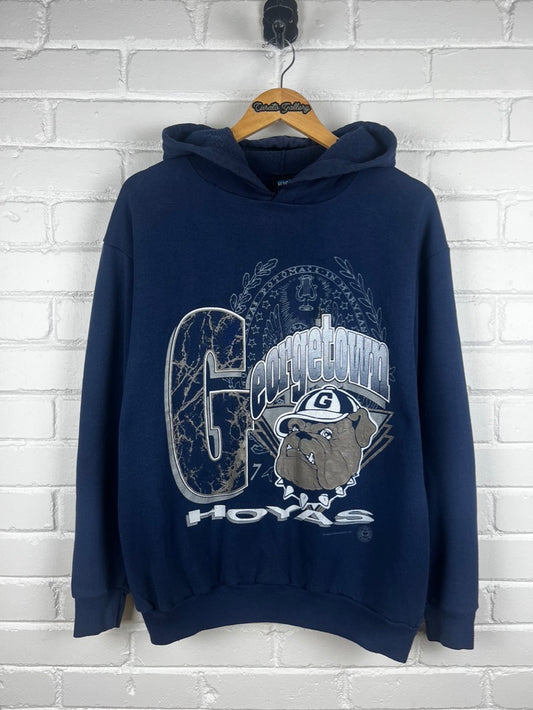 Vintage 1993 Georgetown Hoyas Collegiate Big Graphic Hooded Sweatshirt Size L 90s