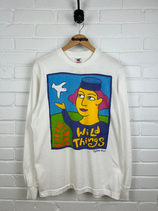 Vintage 1990 Wild Things Art Sketch Painting Graphic Long Sleeve T Shirt Size XL