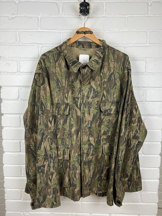 Vintage Smokey Branch Camo Hunting Button Up Light Overcoat Jacket Size XXXL