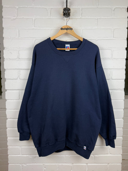 Vintage Russell Athletic Fit Blank Crewneck Sweatshirt Size XLT Navy Blue