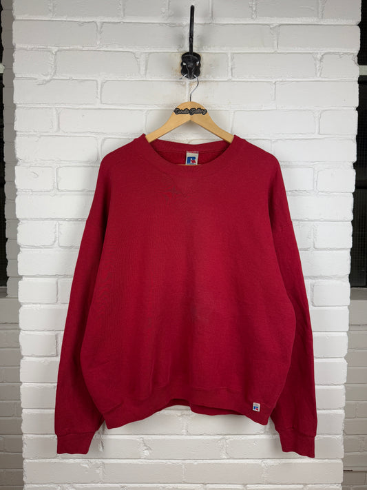 Vintage Russell Athletic Cropped Boxy Fit Blank Crewneck Sweatshirt Size XL Burgundy