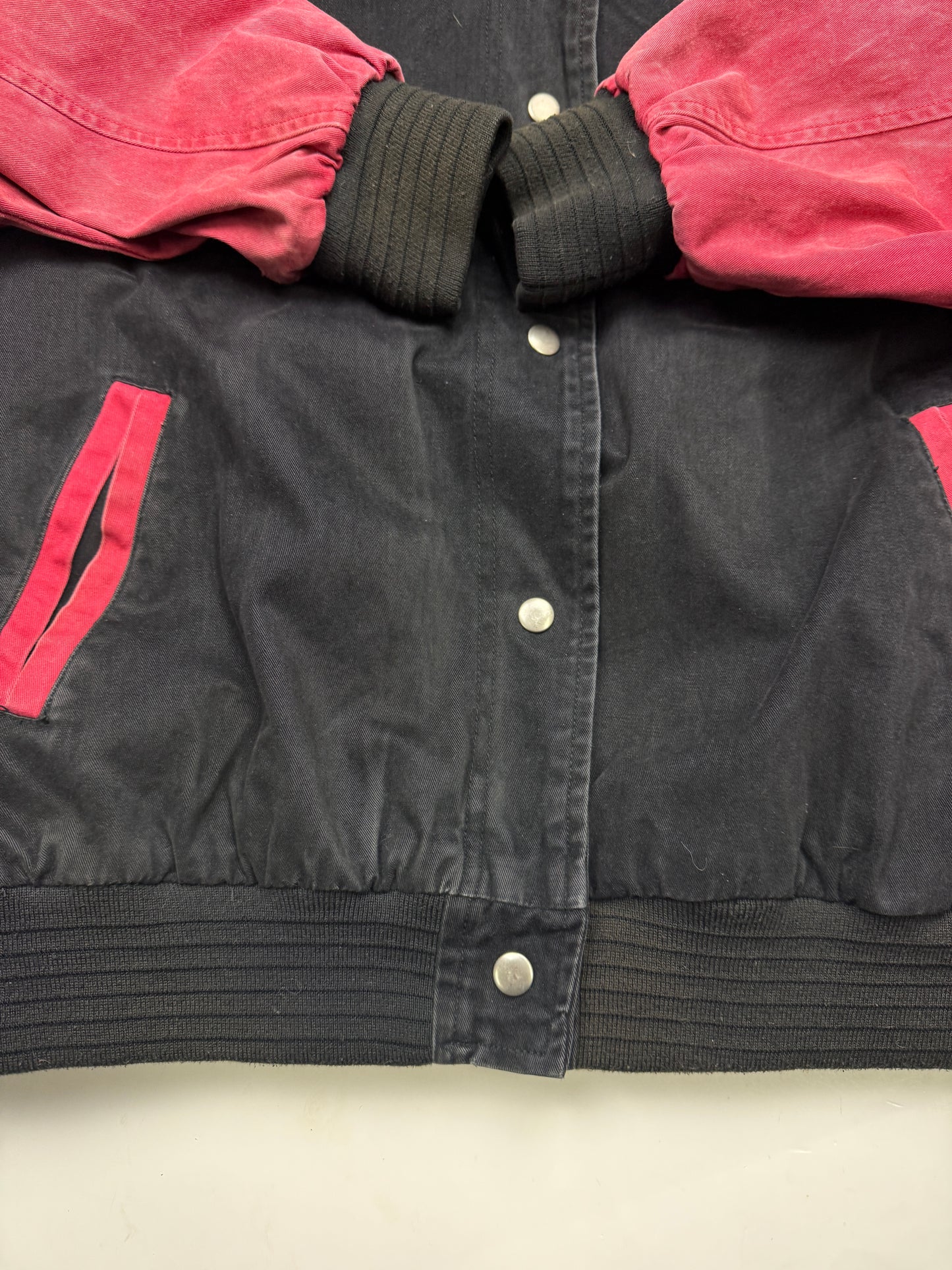 Vintage 90s Duracell Im Walkin Fish Embroidered Two Tone Bomber Varsity Jacket Size XL