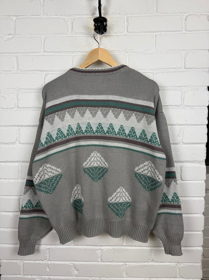 Vintage Town Craft Abstract Argyle Print Acrylic Knit Sweater Size L Made USA