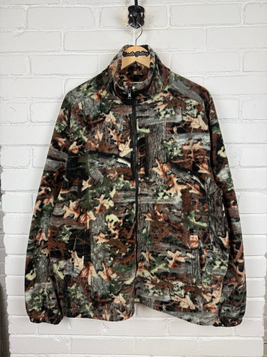 Vintage Brents Tree Camo All Over Print Fleece Full Zip Sweater Size L