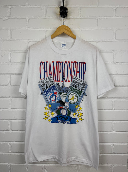 Vintage 1992 AL Championship Jays Vs Athletics Toronto Skylines Tickets Graphic T Shirt Size L