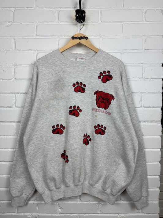 Vintage 90s Red Dog U.R Your Own Dog Paw Print Front & Back Sweatshirt Size XL