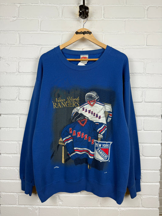 Vintage 90s New York Rangers NHL Locker Room Hockey Nutmeg Crewneck Sweatshirt Size XL