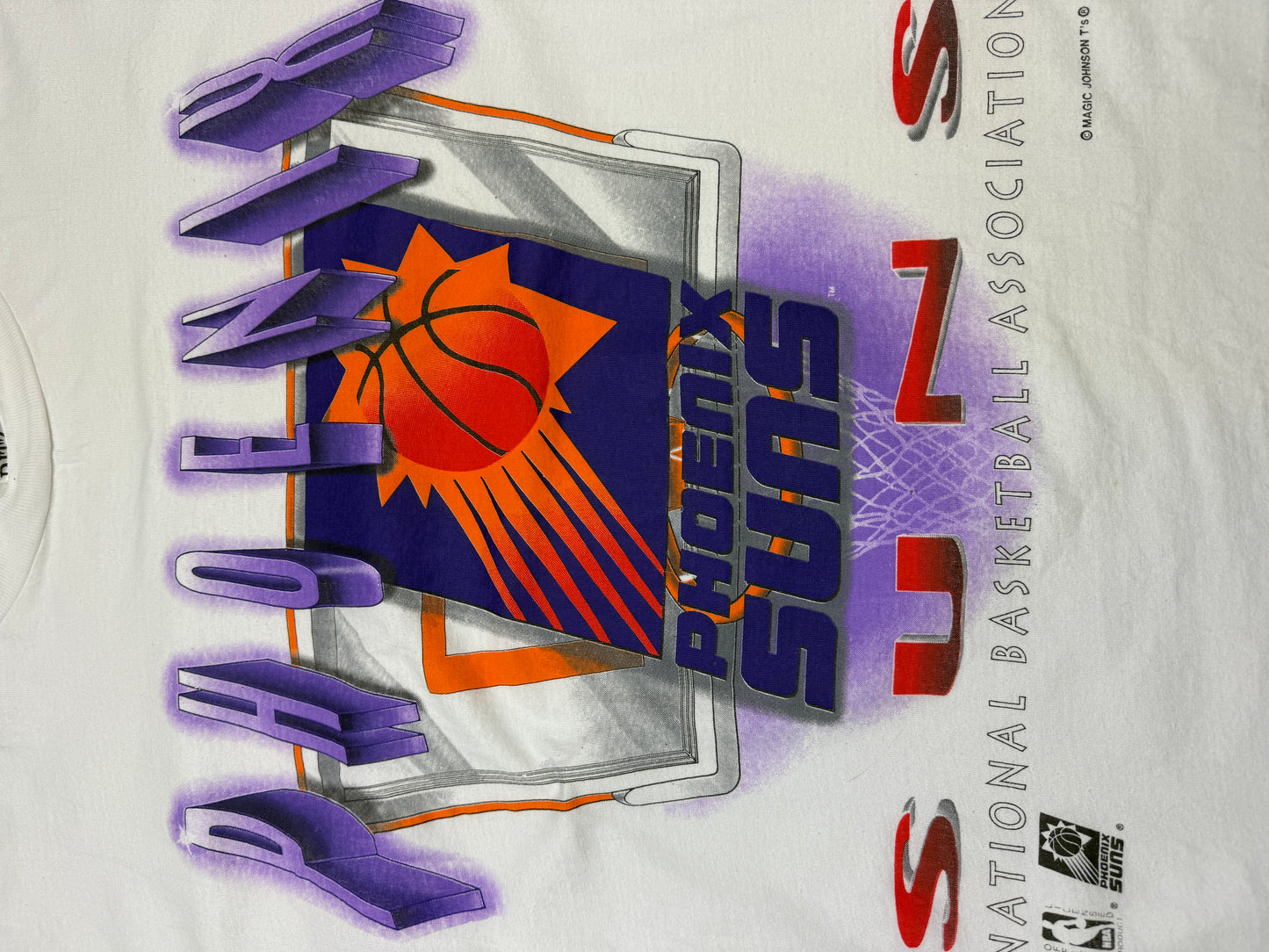 Vintage 90s Phoenix Suns NBA Basketball Magic Johnson Ts Big Graphic T Shirt Size XL