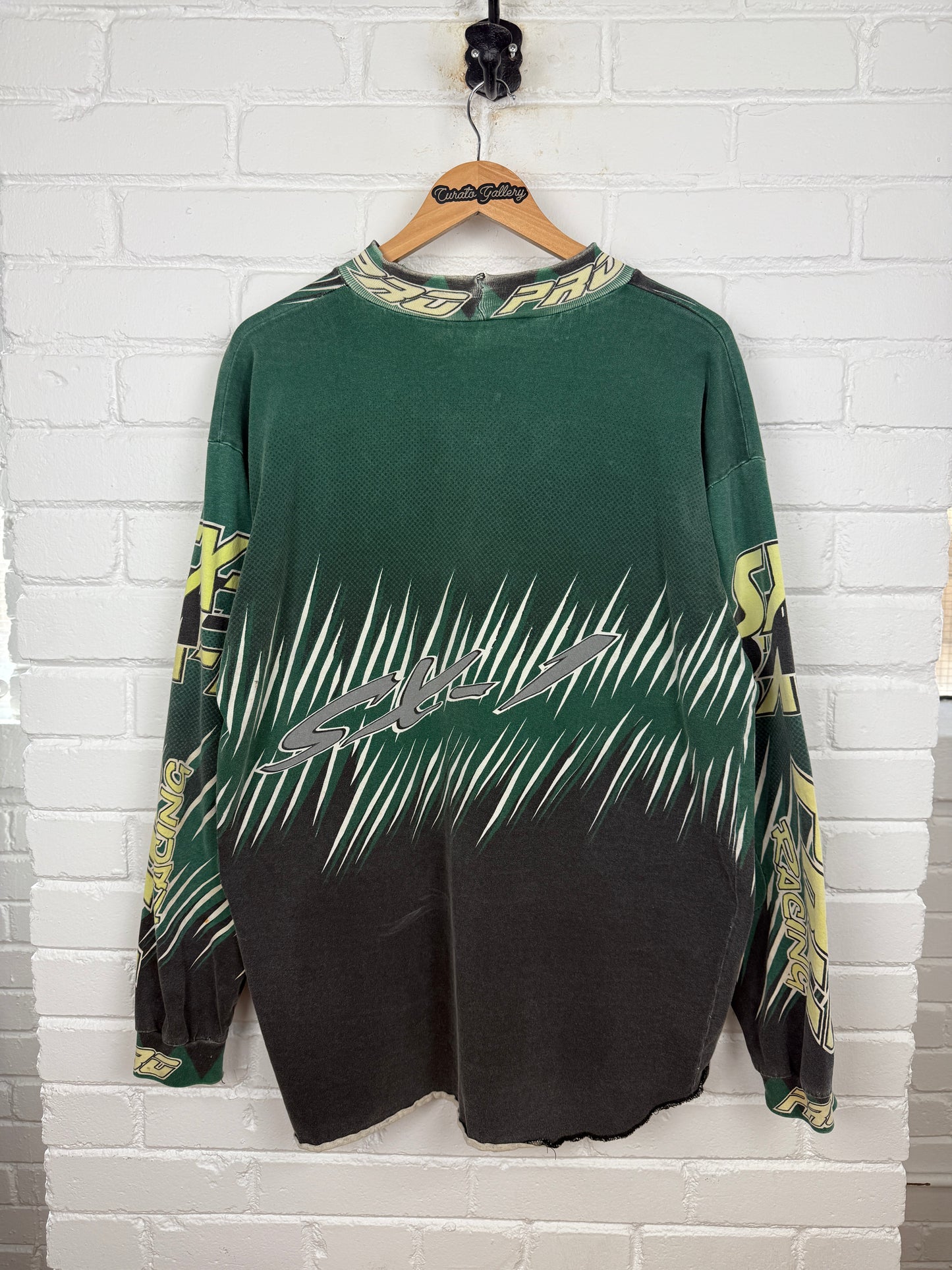 Vintage 90s Pro Racing SX1 All Over Print Motocross Green Long Sleeve T Shirt Jersey Size XL