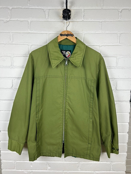 Vintage 80s Rice Sports Wear Sage Green Collared Light jacket Clix Zipper Size L