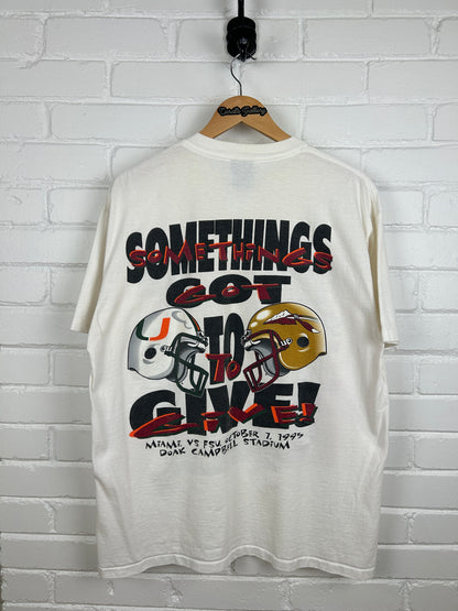 Vintage 1995 Miami VS FSU SomethingGot To Give NCAA Football T Shirt Size XL