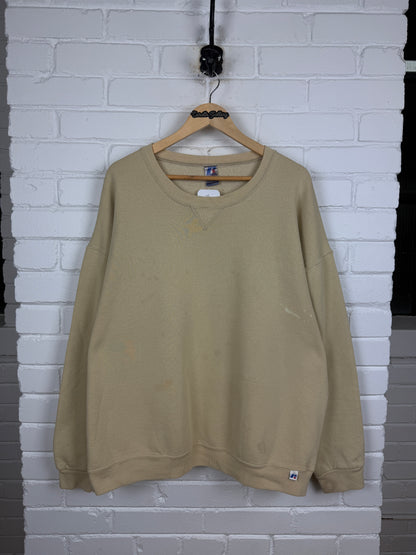 Russell Athletic Boxy Fit Blank Crewneck Sweatshirt Size XXL Cream