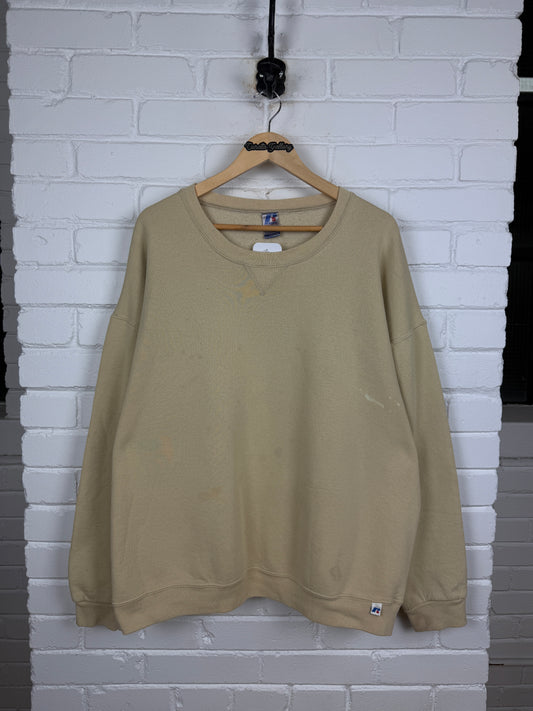 Russell Athletic Boxy Fit Blank Crewneck Sweatshirt Size XXL Cream