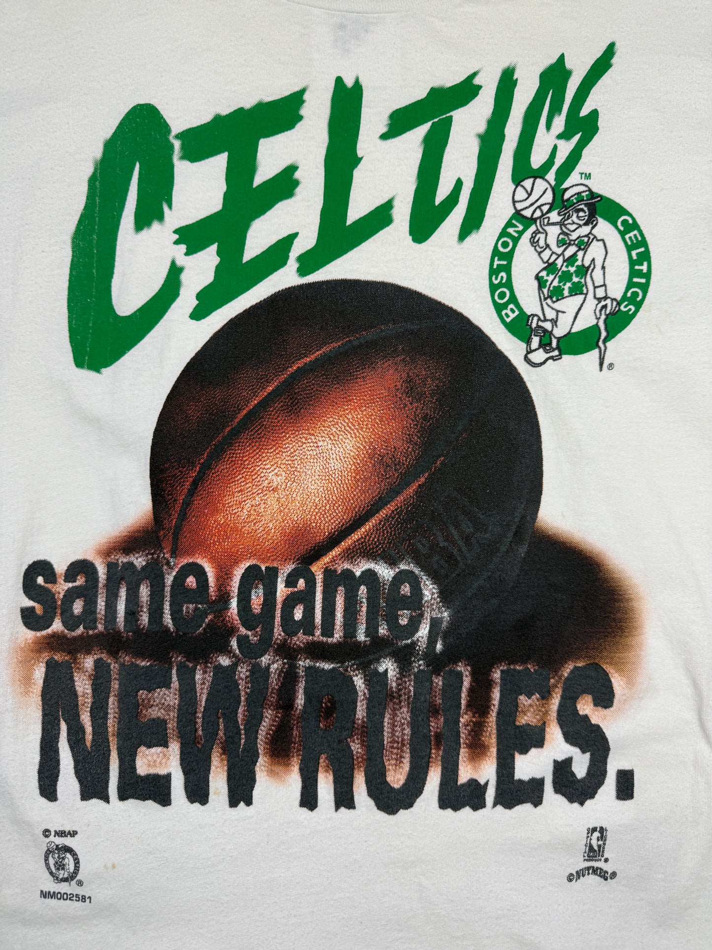 Vintage 90s Boston Celctics NBA Same Game New Rules Nutmeg T Shirt Size XL