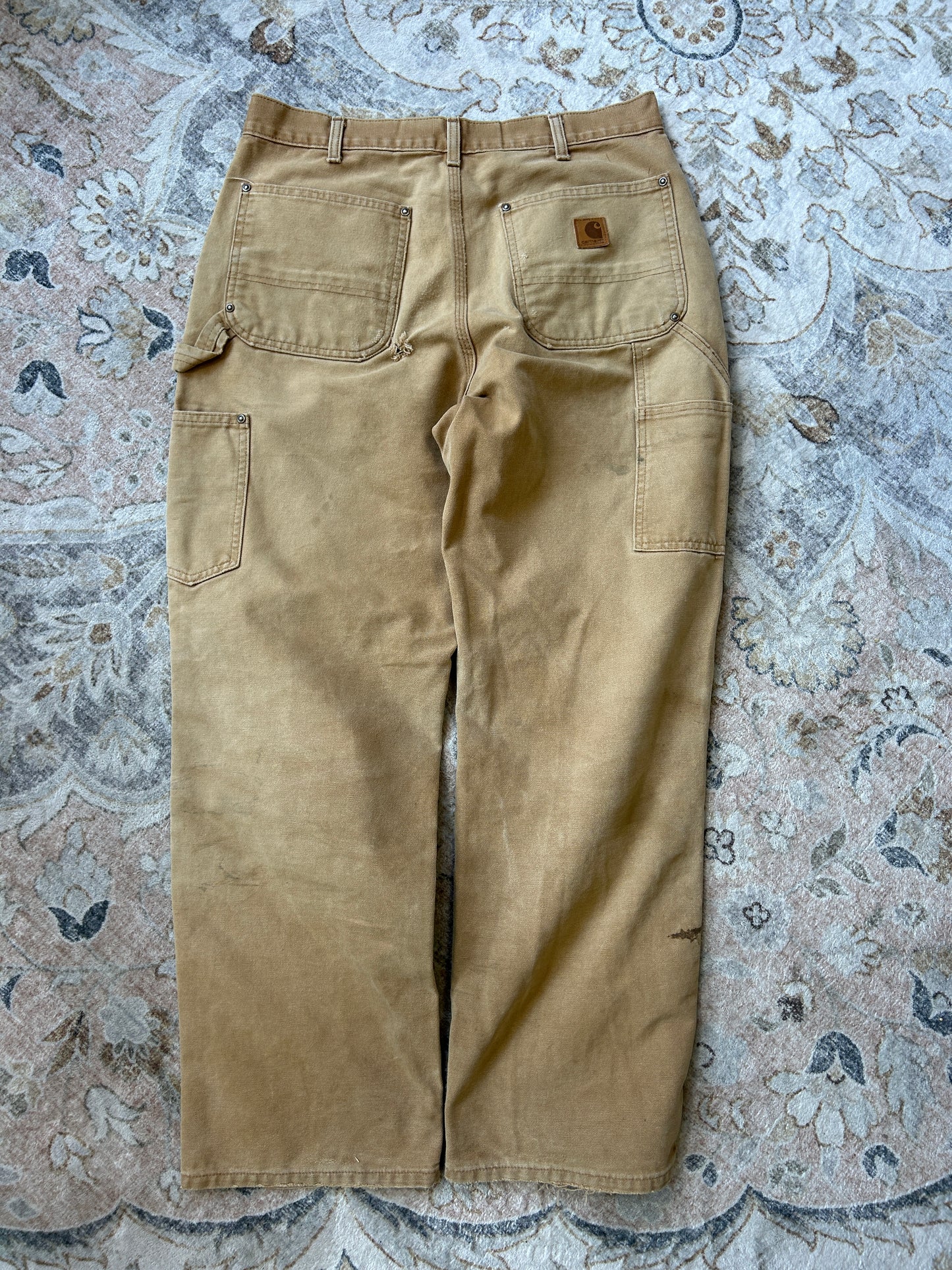 Carhartt Canvas Work-Wear Double Knee Loose Original Fit Pants Size 32W Beige