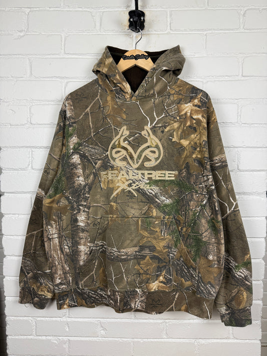 Real Tree XTRA Embroidered Logo All Over Print Camo Hooded Sweatshirt Size XL