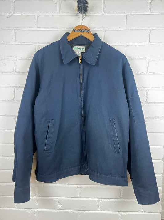 Vintage Detroit Style Quilted Lined Mechanic Jacket Size L Navy Blue