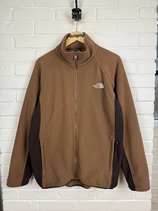 Vintage The North Face TNF Two Tone Embroidered Logo Full Zip Fleece Sweater Size L Brown