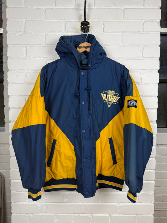Vintage 80s/90s Michigan Wolverines Embroidered Logo NCAA Logo 7 Insulated Bomber Jacket Size XL
