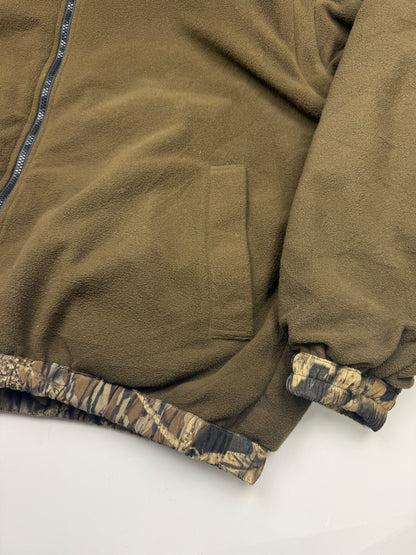 Vintage Mossy Oak Break Up Tree Camo Nylon Fleece Reversible Convertible Vest Jacket Size XXL