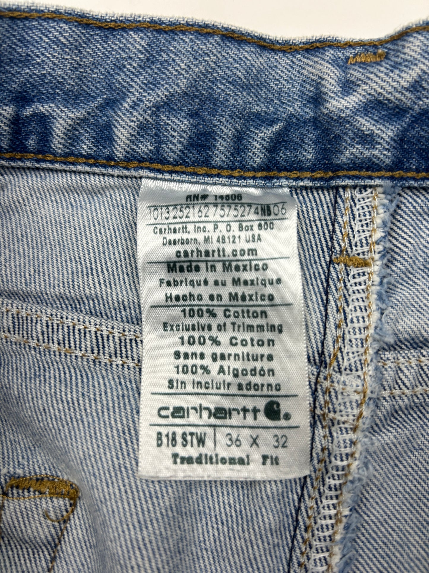 Carhartt Denim Work Wear Traditional Fit Light Stone Wash Pants Size 36W