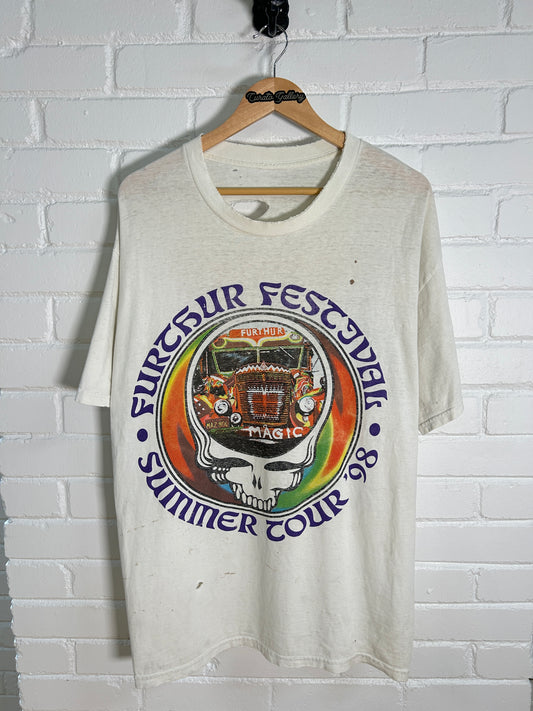 Vintage 1998 Grateful Dead Furthur Festival Summer Tour Skull Music T-Shirt Size XL 90s
