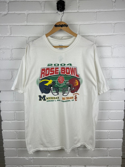 Vintage 2004 Rose Bowl Michigan Vs USC NCAA Football Graphic T Shirt Size XL