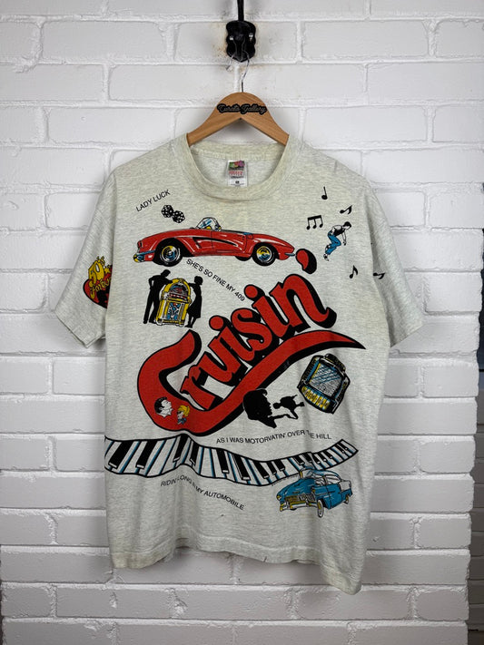 Vintage 1996 Cruisin Back To The 50s All Over Print Classic Cars Diner T Shirt Size XL