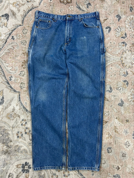 Vintage Carhartt Denim Carpenter Work Wear Dark Wash Jeans Pants Size 36W