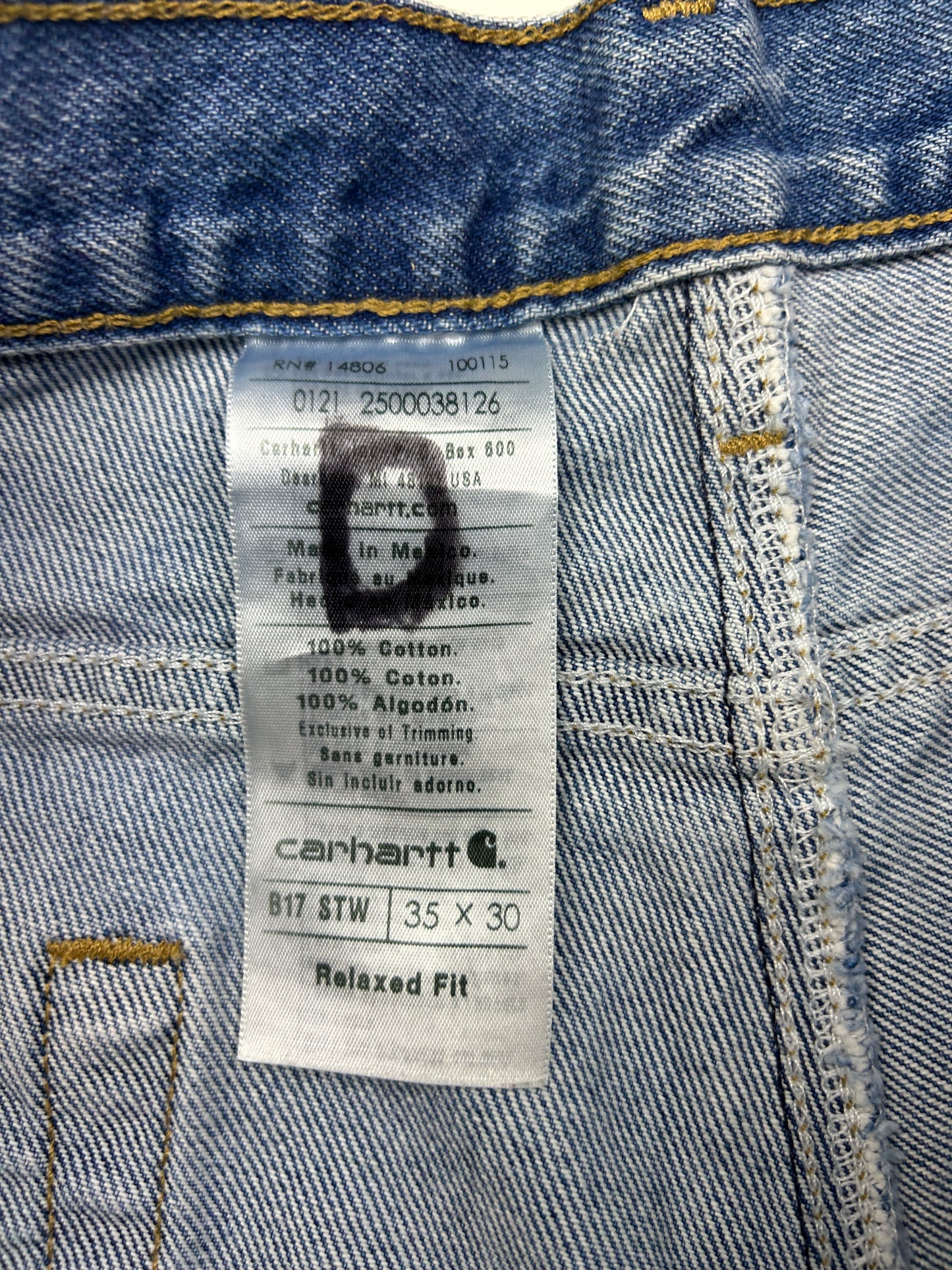 Carhartt Denim Work Wear Relaxed Fit Stone Wash Pants Size 35W