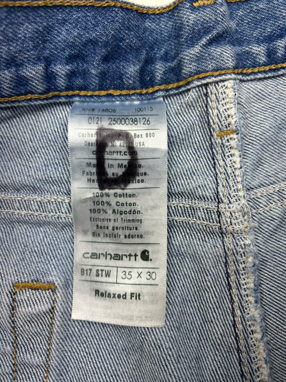 Carhartt Denim Work Wear Relaxed Fit Stone Wash Pants Size 35W