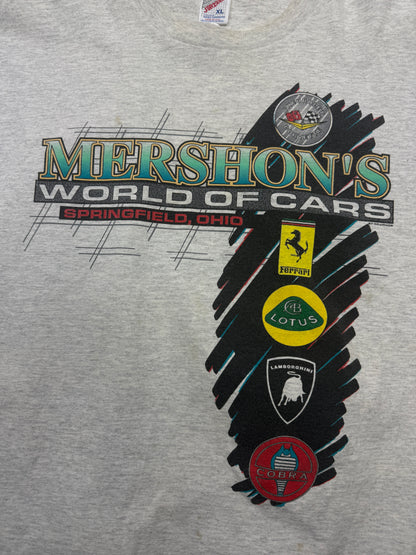 Vintage 1997 Mershons World Of Cars Exotic Ferrari Lots Viper Racing T Shirt Size XL 90s