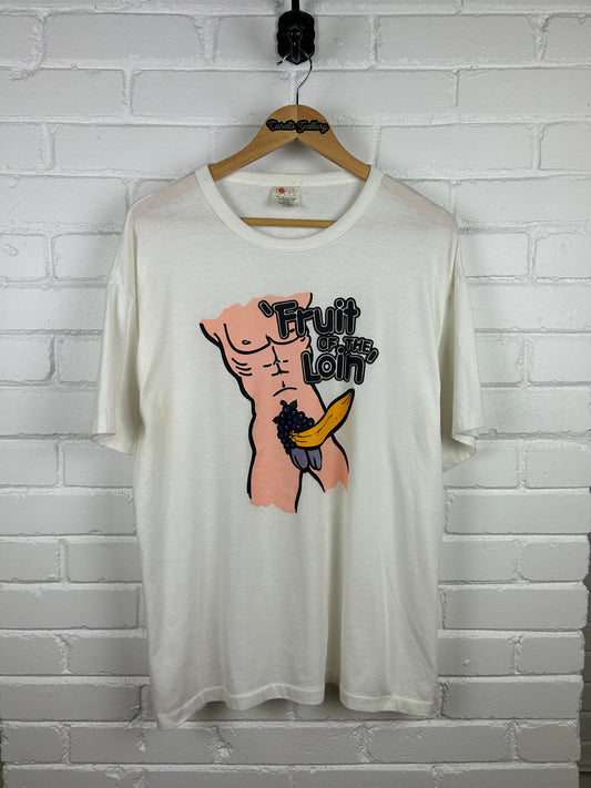 Vintage 80s Fruit Of The Loin Sex Parody T Shirt Size XL