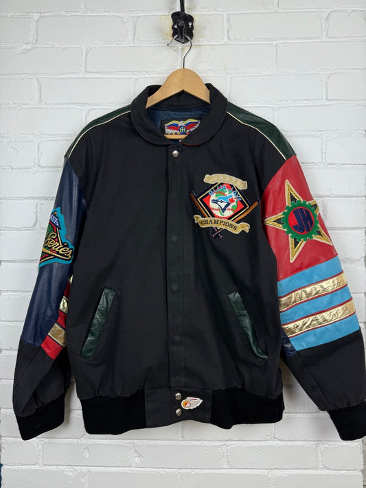 Vintage 1992 Toronto Blue Jays Jeff Hamilton World Series Champs Leather Bomber Jacket Size L