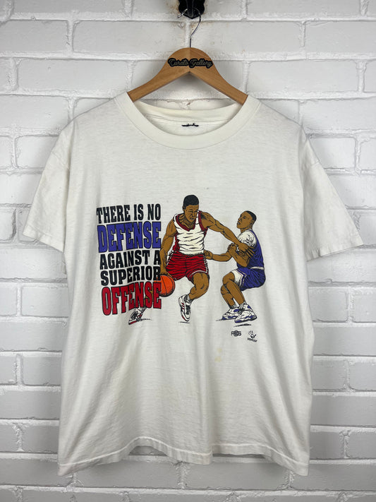 Vintage 90s Basketball There Is No Defence Against A Superior Offence Sports T Shirt Size L