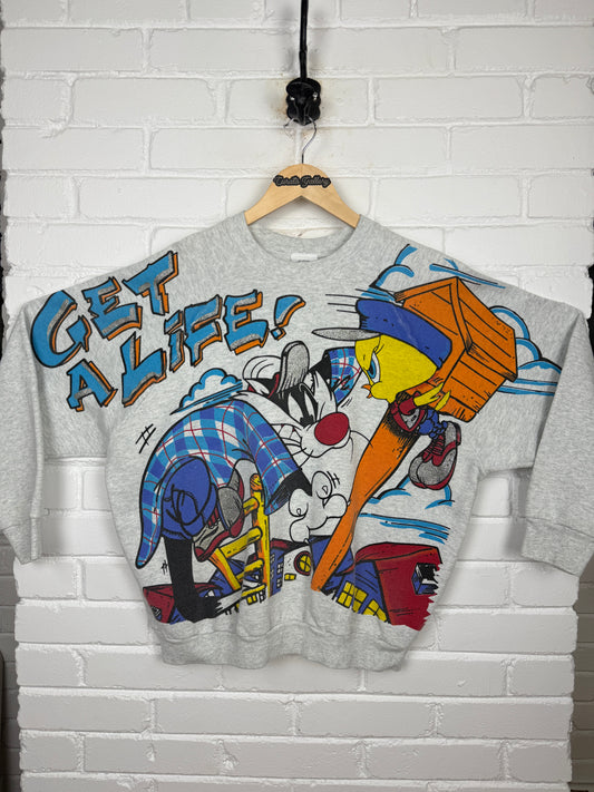 Vintage 1996 Looney Tunes Tweety Bird And Sylvestre Get A Life All Over Print Sweatshirt Size XL 90s