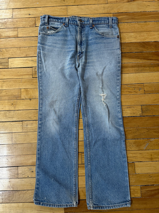 Vintage 90s Levis 517 Orange Tab Boot Cut Light Wash Denim Jeans Size 34W