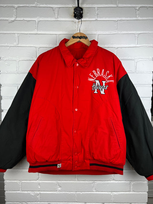 Vintage 90s Nebraska Cornhuskers NCAA #1 Apparel Insulated Two Tone Bomber Jacket Size L