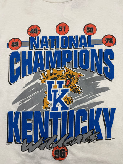 Vintage 1996 Kentucky Wildcats UK National Champs NCAA Basketball T Shirt Size L 90s