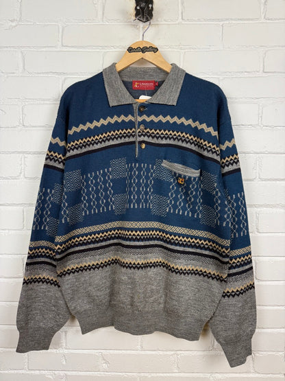 Vintage Lawman Classics 1/4 Button Collared Knit Sweater Size XL