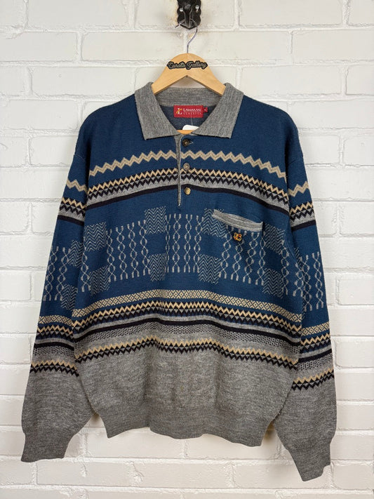 Vintage Lawman Classics 1/4 Button Collared Knit Sweater Size XL