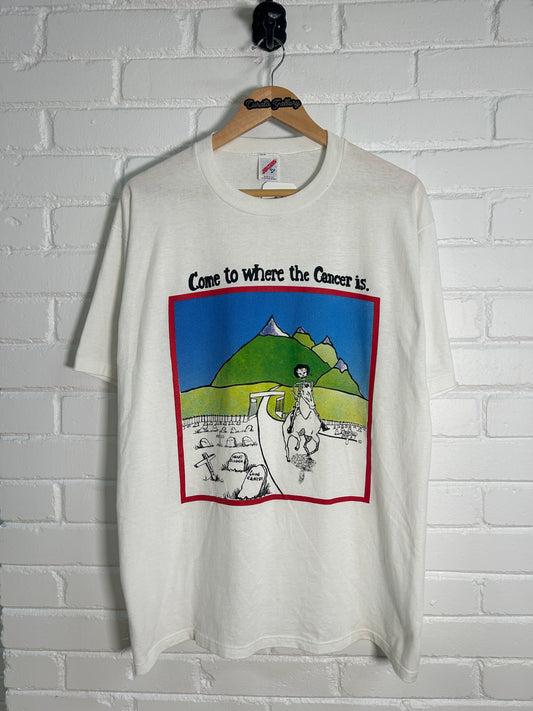 Vintage 90s Come To Where The Cancer Is Smoking Kills More Americans Anti-Smoking T-Shirt Size XL