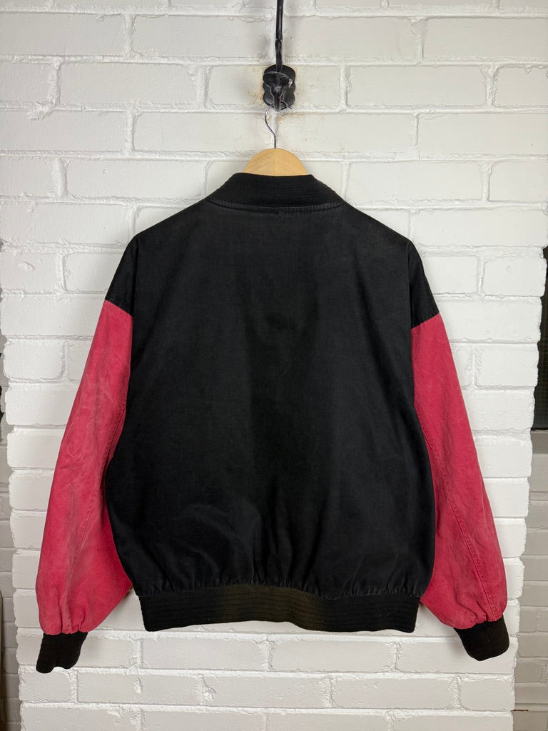 Vintage 90s Duracell Im Walkin Fish Embroidered Two Tone Bomber Varsity Jacket Size XL