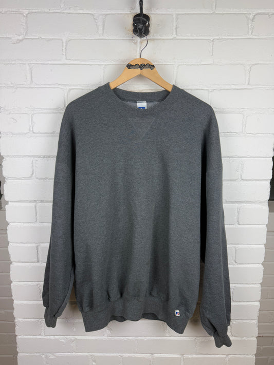 Vintage Russell Athletic Cropped Boxy Fit Blank Crewneck Sweatshirt Size XXL Charcoal Gray