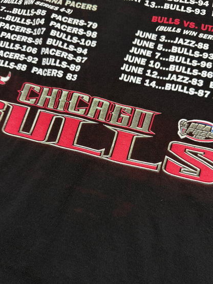 vintage 1998 Chicago Bulls NBA Champs Road To The Finals Stats Front & Back Graphic T Shirt Size L 90s