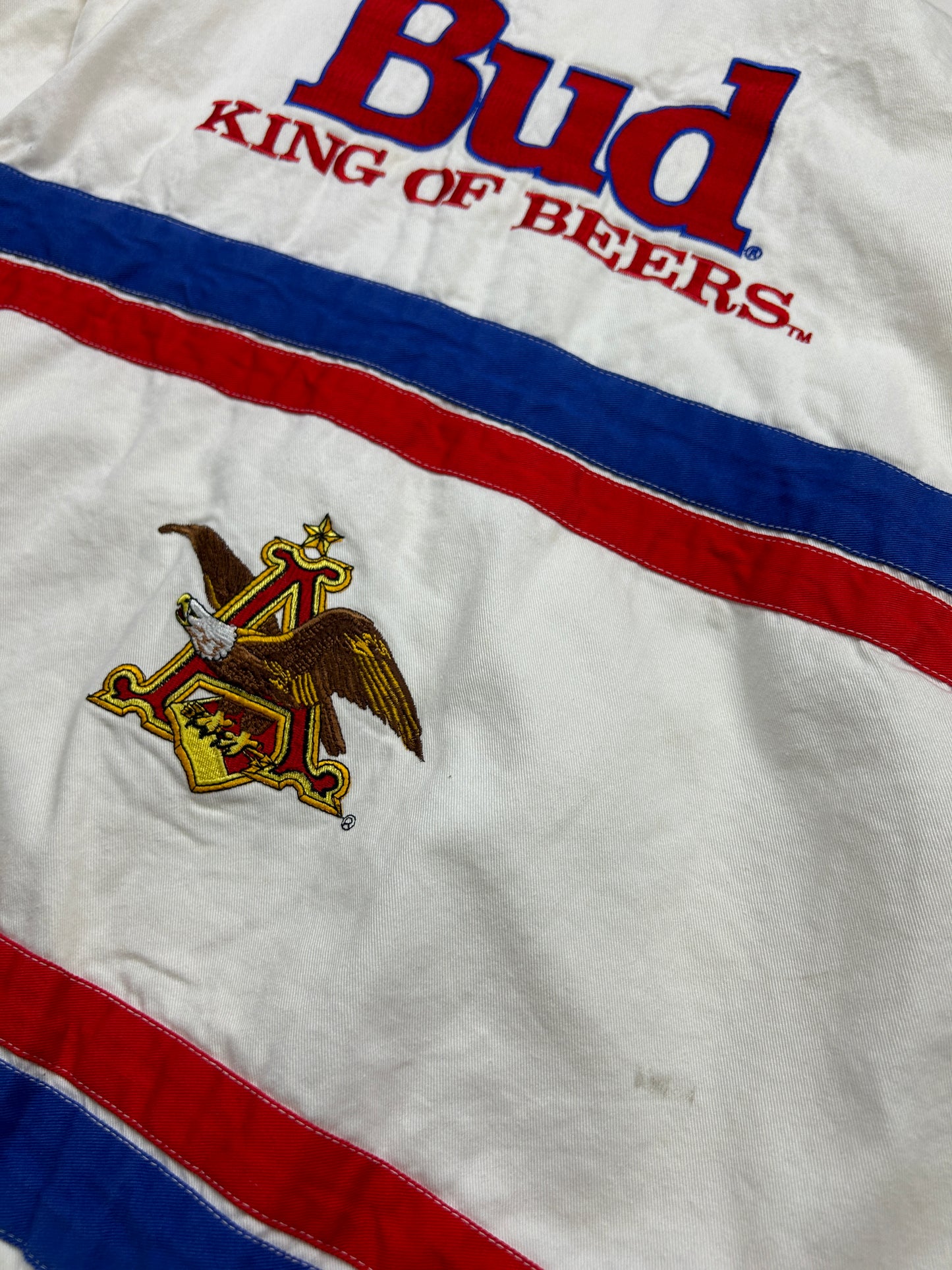 Vintage 90s Bill Elliott Budweiser Racing Embroidered Nascar Jacket Size XL