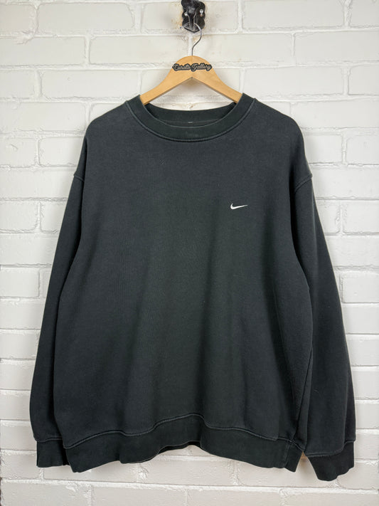 Vintage Y2K Nike Embroidered Mini Swoosh Crewneck Sweatshirt Size XXL Black