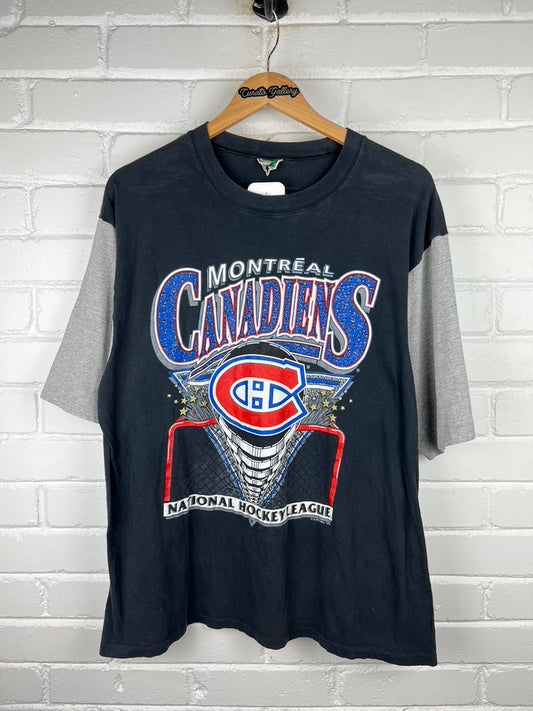 Vintage 1994 Montreal Canadians NHL Hockey Big Graphic T Shirt Size L 90s